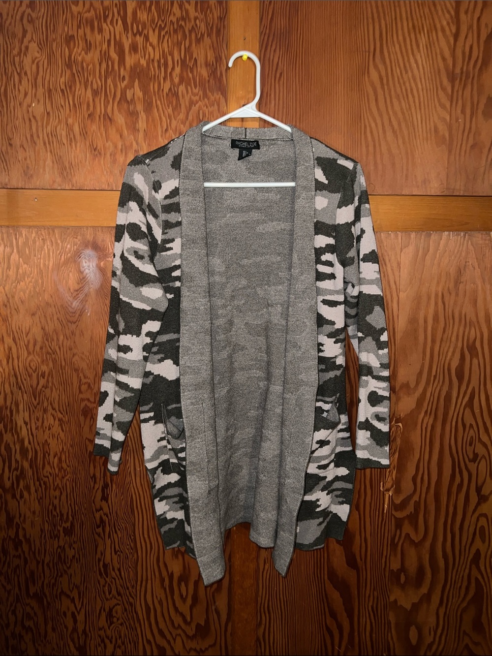 Rachel Zoe Gray and Olive Camo Open-Front Cardigan